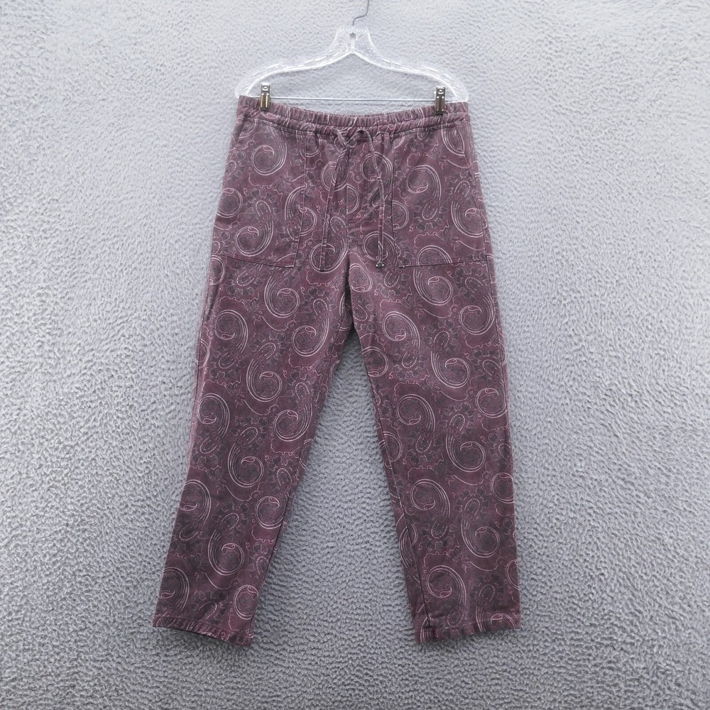 Zara Paisley Print Tencel Cotton Drawstring Pant‎ Burgundy Womens Medium NEW